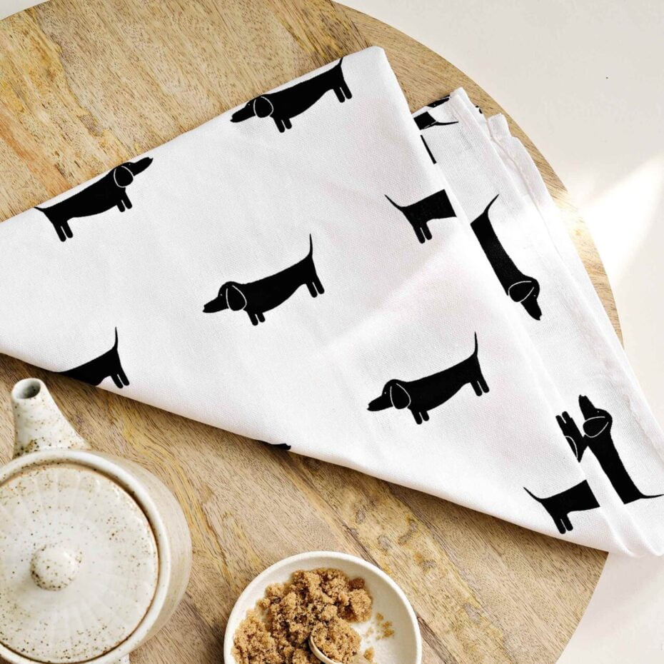 dapper dachshund linen tea towel