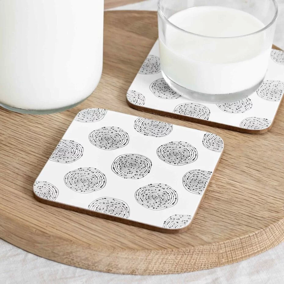 circle swirl Cork Backed coasters